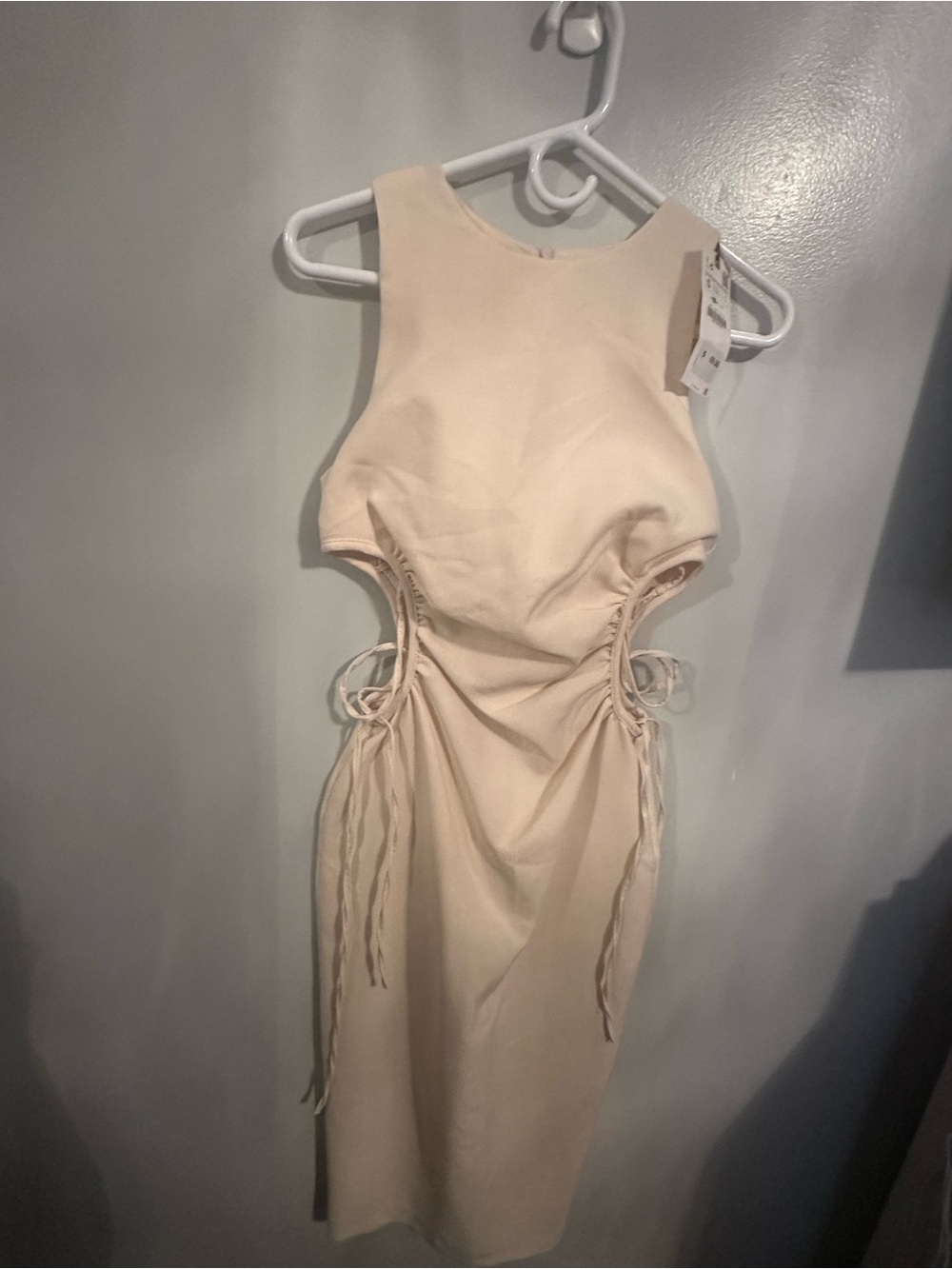 Zara Cream Sleeveless Midi Dress with Side Cutouts and Ties
